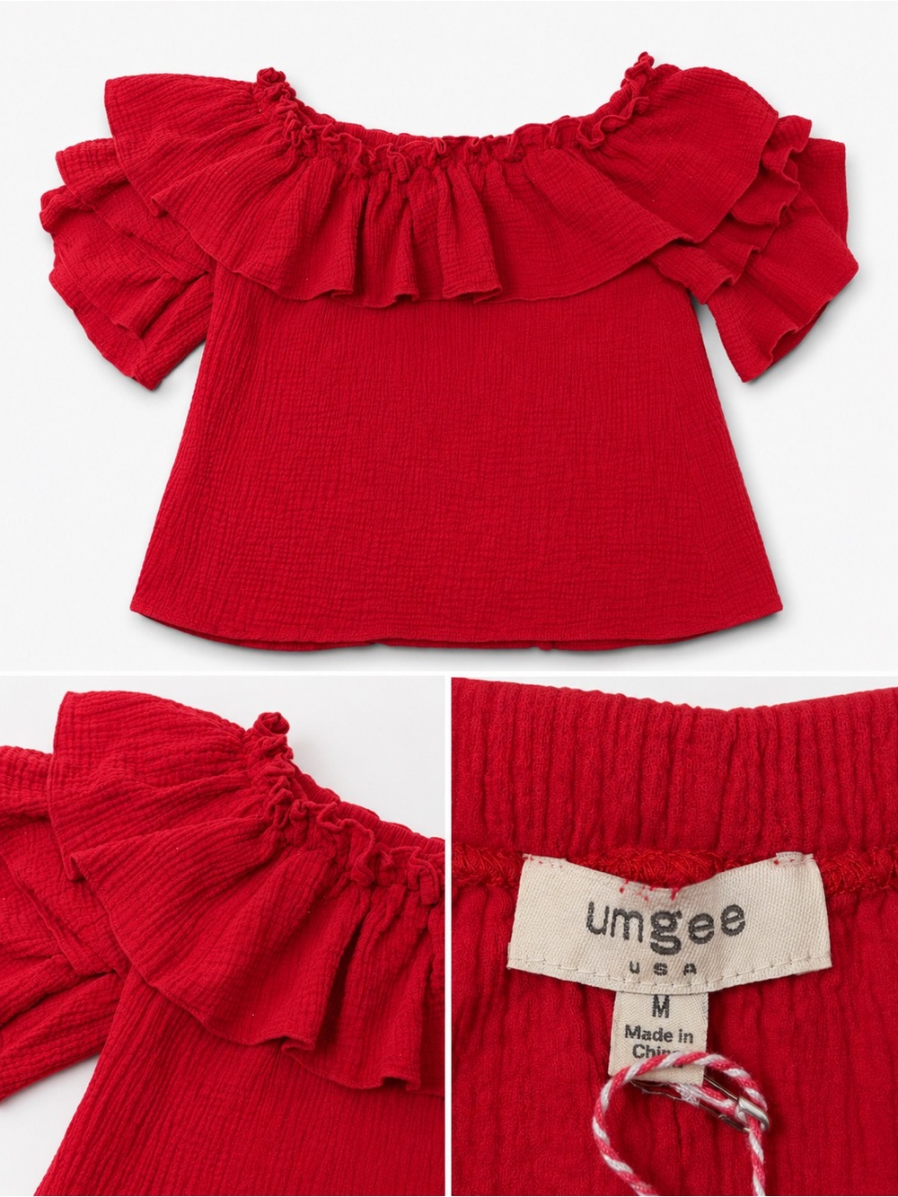 Umgee Red Off-Shoulder Ruffle Top